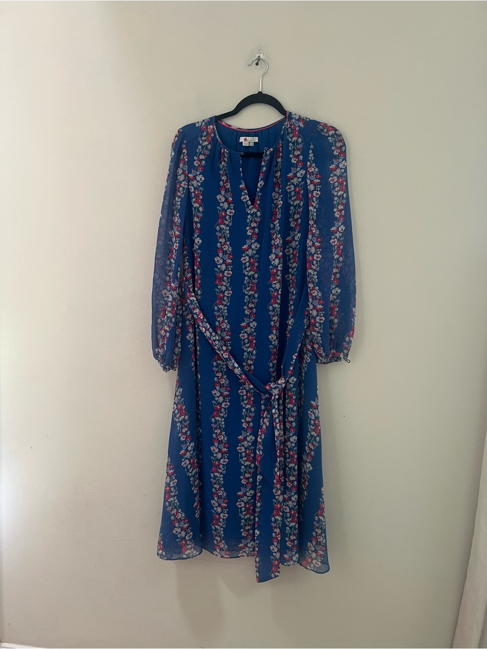 Boden Blue Floral Long-Sleeve Belted Midi Dress - Picture 5 of 13